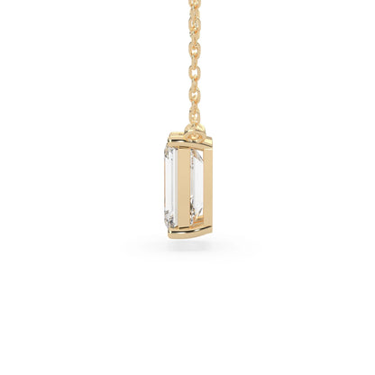 yellow gold Emerald cut 3.00 carat IGI Certified lab grown diamond solitaire pendant necklace in a four-prong setting.