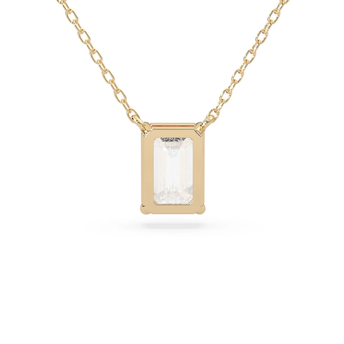 yellow gold Emerald cut 3.00 carat IGI Certified lab grown diamond solitaire pendant necklace in a four-prong setting.