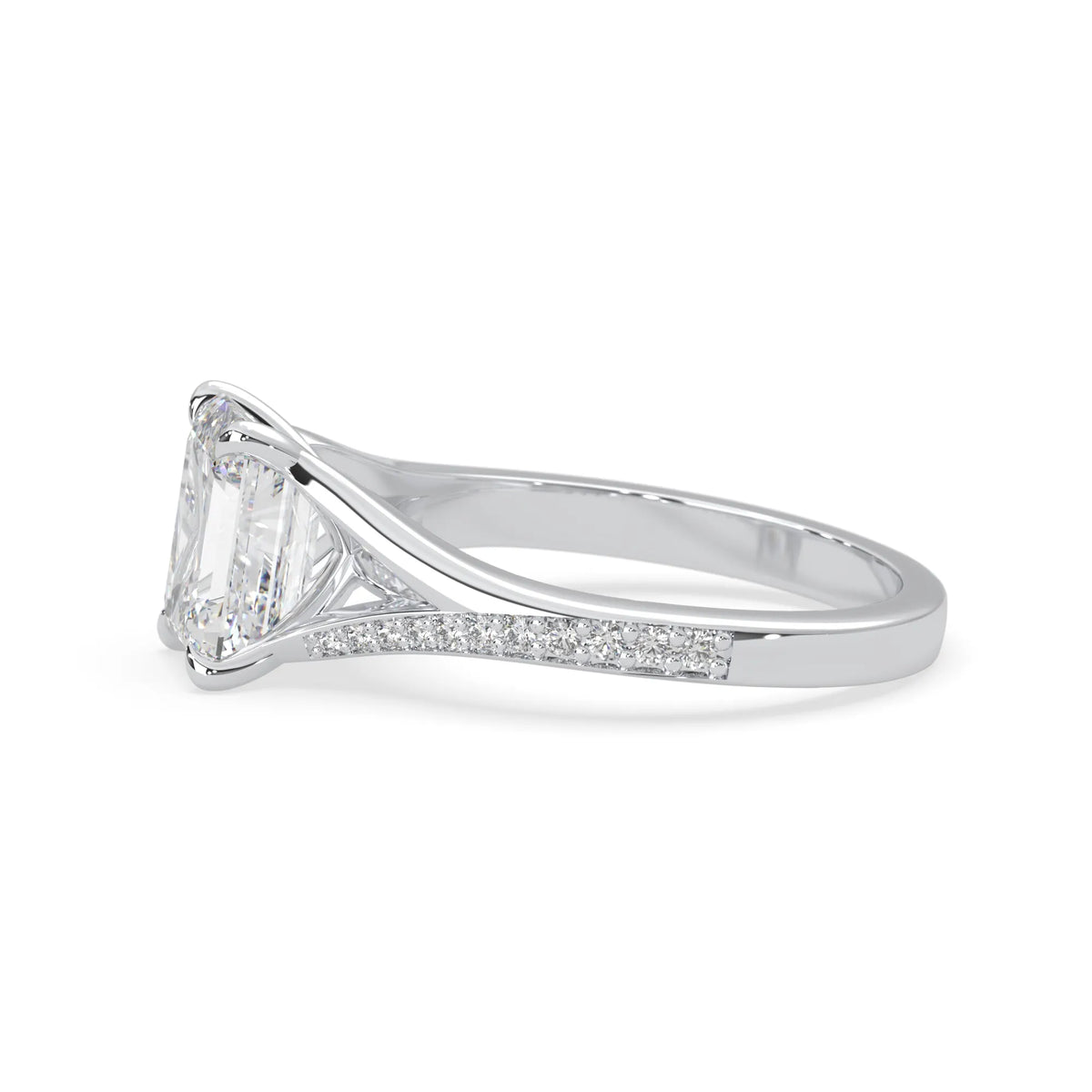 white gold Diamond ring with a white lab grow diamond on a white background
