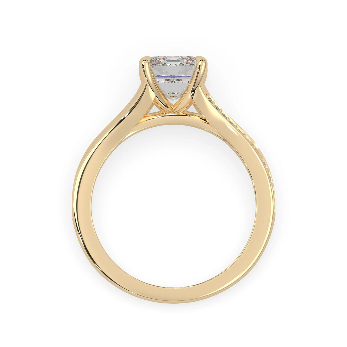 yellow Gold ring with a diamond on a white background