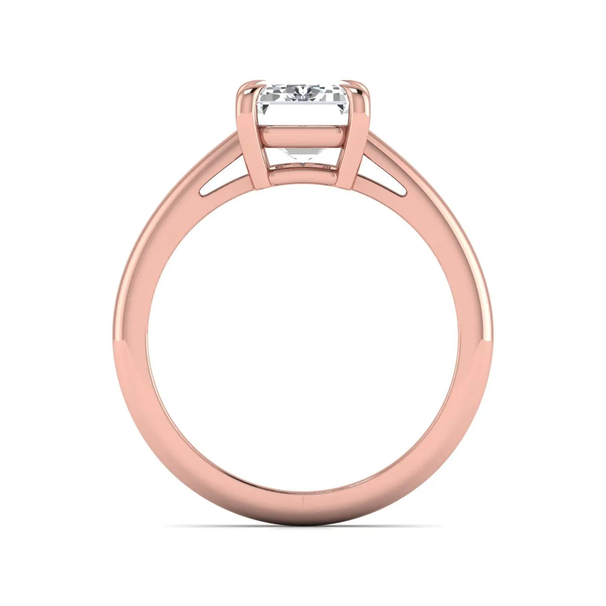 Emerald Cut Solitaire Lab Grown Diamond Engagement Ring featuring a 9.05 × 6.62 mm IGI Certified emerald-cut diamond in a four-prong cathedral setting with a polished rose gold band.