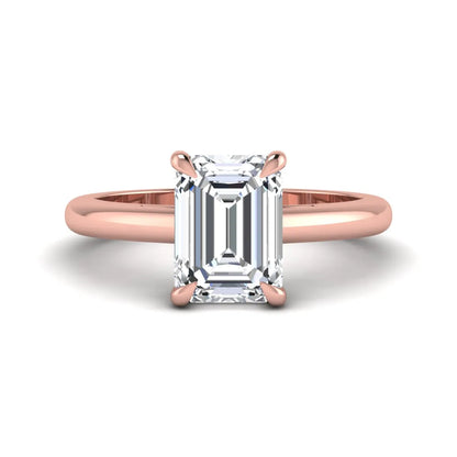 Emerald Cut Solitaire Lab Grown Diamond Engagement Ring featuring a 9.05 × 6.62 mm IGI Certified emerald-cut diamond in a four-prong cathedral setting with a polished rose gold band.