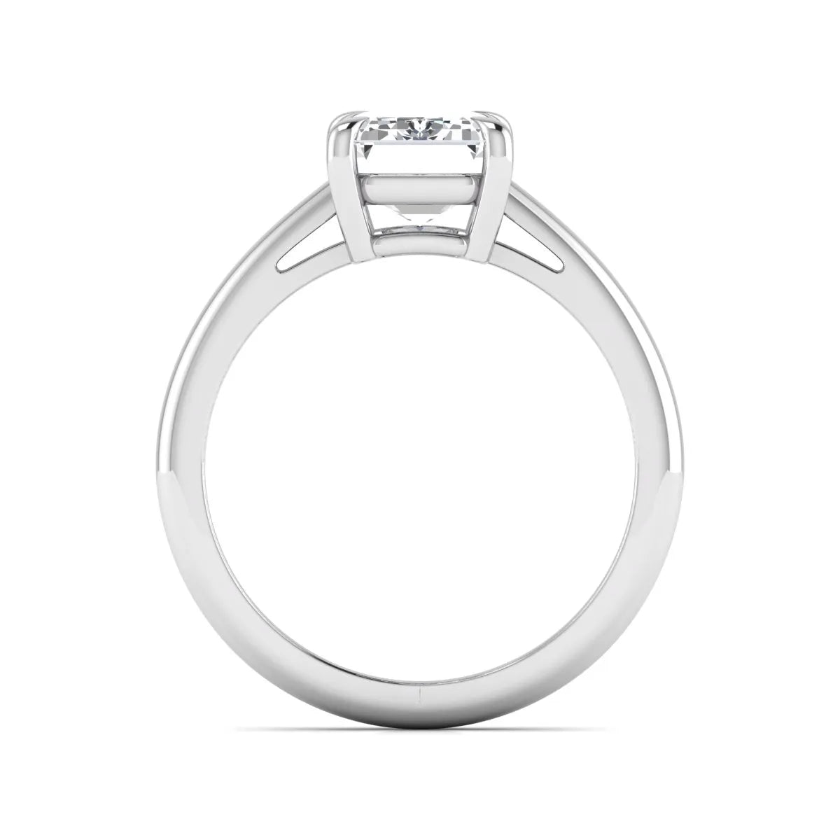 Emerald Cut Solitaire Lab Grown Diamond Engagement Ring featuring a 9.05 × 6.62 mm IGI Certified emerald-cut diamond in a four-prong cathedral setting with a polished white gold band.