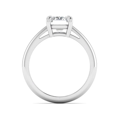 Emerald Cut Solitaire Lab Grown Diamond Engagement Ring featuring a 9.05 × 6.62 mm IGI Certified emerald-cut diamond in a four-prong cathedral setting with a polished white gold band.