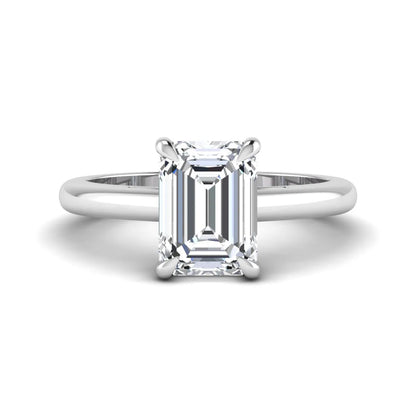 Emerald Cut Solitaire Lab Grown Diamond Engagement Ring featuring a 9.05 × 6.62 mm IGI Certified emerald-cut diamond in a four-prong cathedral setting with a polished white gold band.