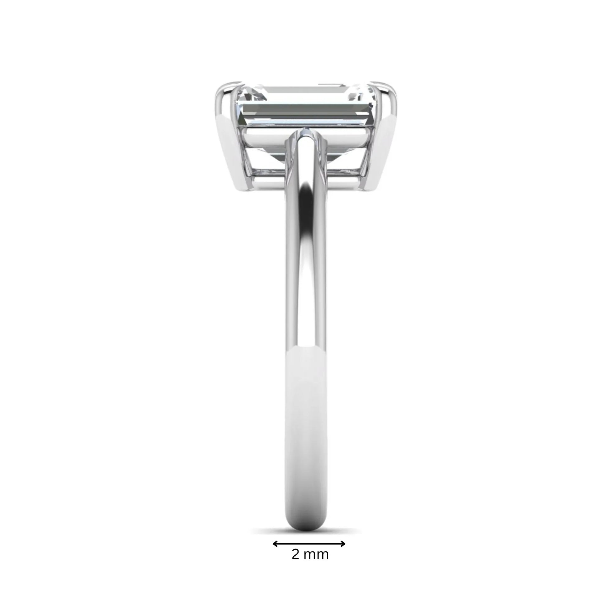 Emerald Cut Solitaire Lab Grown Diamond Engagement Ring featuring a 9.05 × 6.62 mm IGI Certified emerald-cut diamond in a four-prong cathedral setting with a polished white gold band.