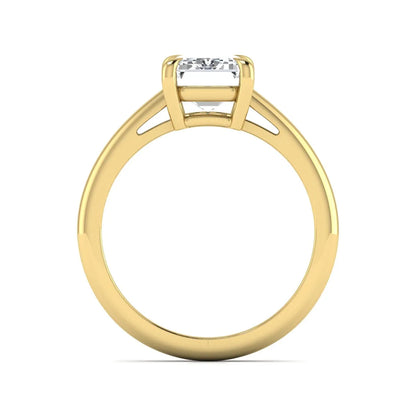 Emerald Cut Solitaire Lab Grown Diamond Engagement Ring featuring a 9.05 × 6.62 mm IGI Certified emerald-cut diamond in a four-prong cathedral setting with a polished yellow gold band.