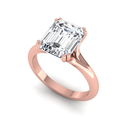 Emerald Cut Lab Grown Diamond Solitaire Engagement Ring featuring an IGI certified emerald cut center diamond in a four-prong setting with a rose gold tone band.