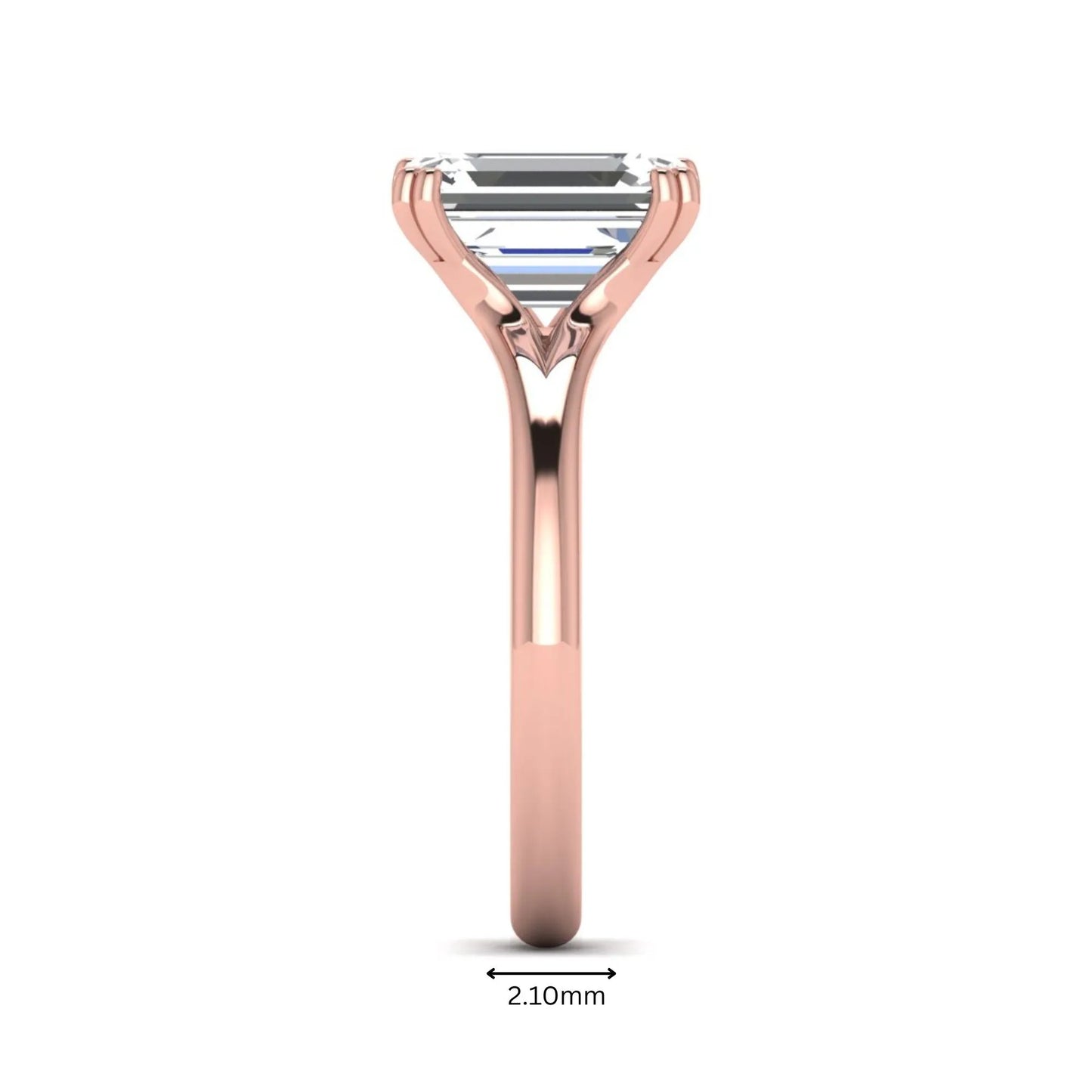 Emerald Cut Lab Grown Diamond Solitaire Engagement Ring featuring an IGI certified emerald cut center diamond in a four-prong setting with a rose gold tone band.