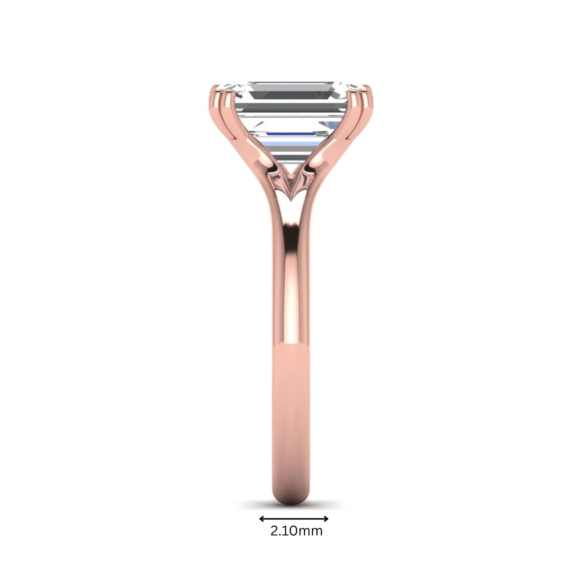 Emerald Cut Lab Grown Diamond Solitaire Engagement Ring featuring an IGI certified emerald cut center diamond in a four-prong setting with a rose gold tone band.