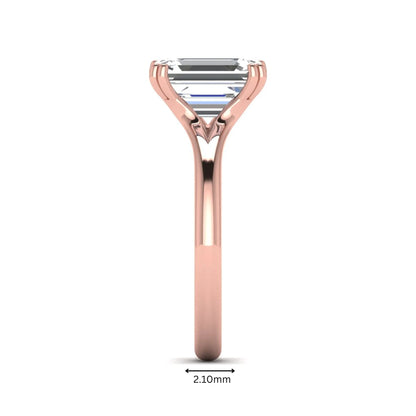 Emerald Cut Lab Grown Diamond Solitaire Engagement Ring featuring an IGI certified emerald cut center diamond in a four-prong setting with a rose gold tone band.