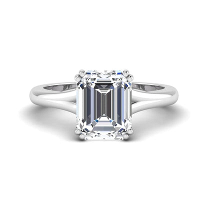 Emerald Cut Lab Grown Diamond Solitaire Engagement Ring featuring an IGI certified emerald cut center diamond in a four-prong setting with a white gold tone band.