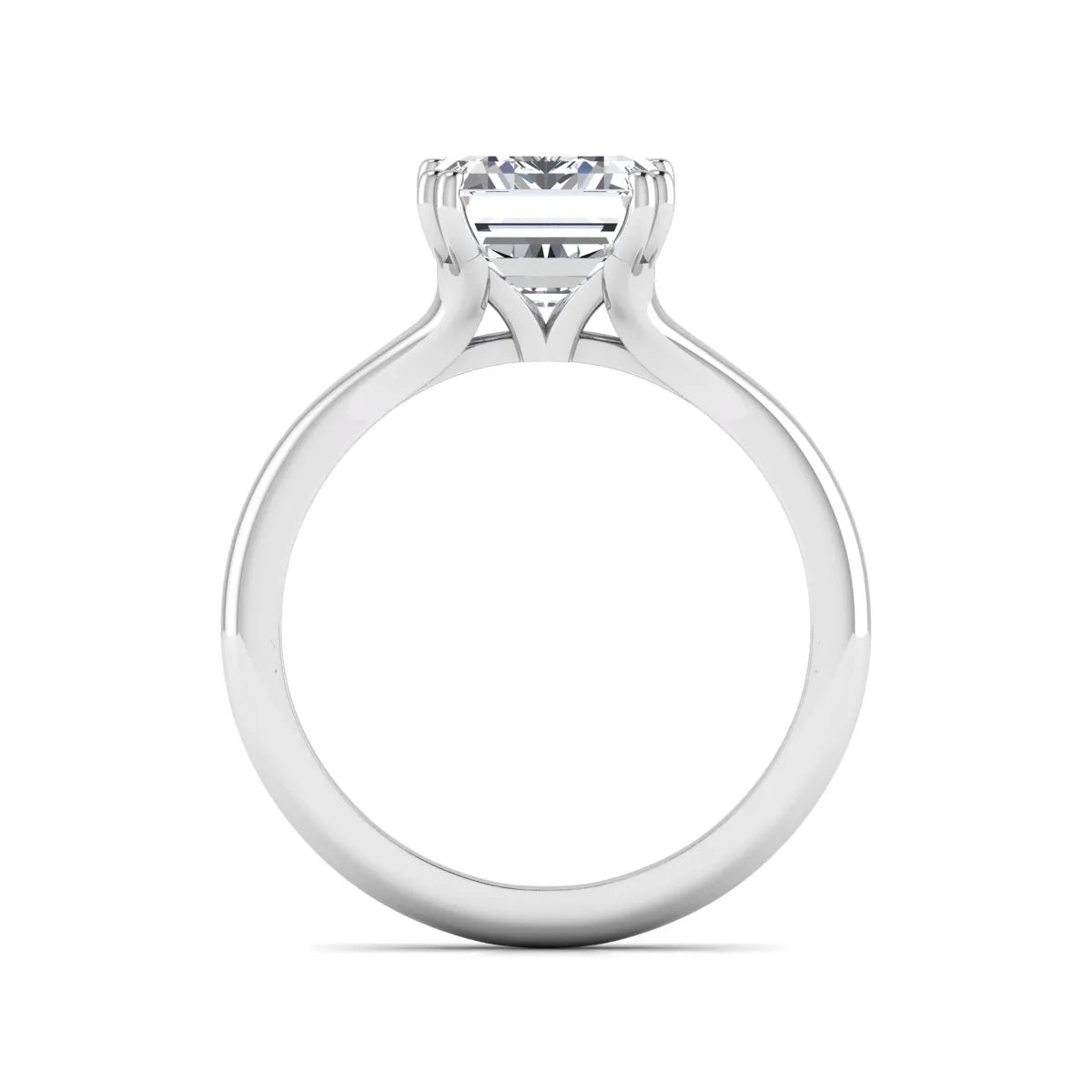 Emerald Cut Lab Grown Diamond Solitaire Engagement Ring featuring an IGI certified emerald cut center diamond in a four-prong setting with a white gold tone band.