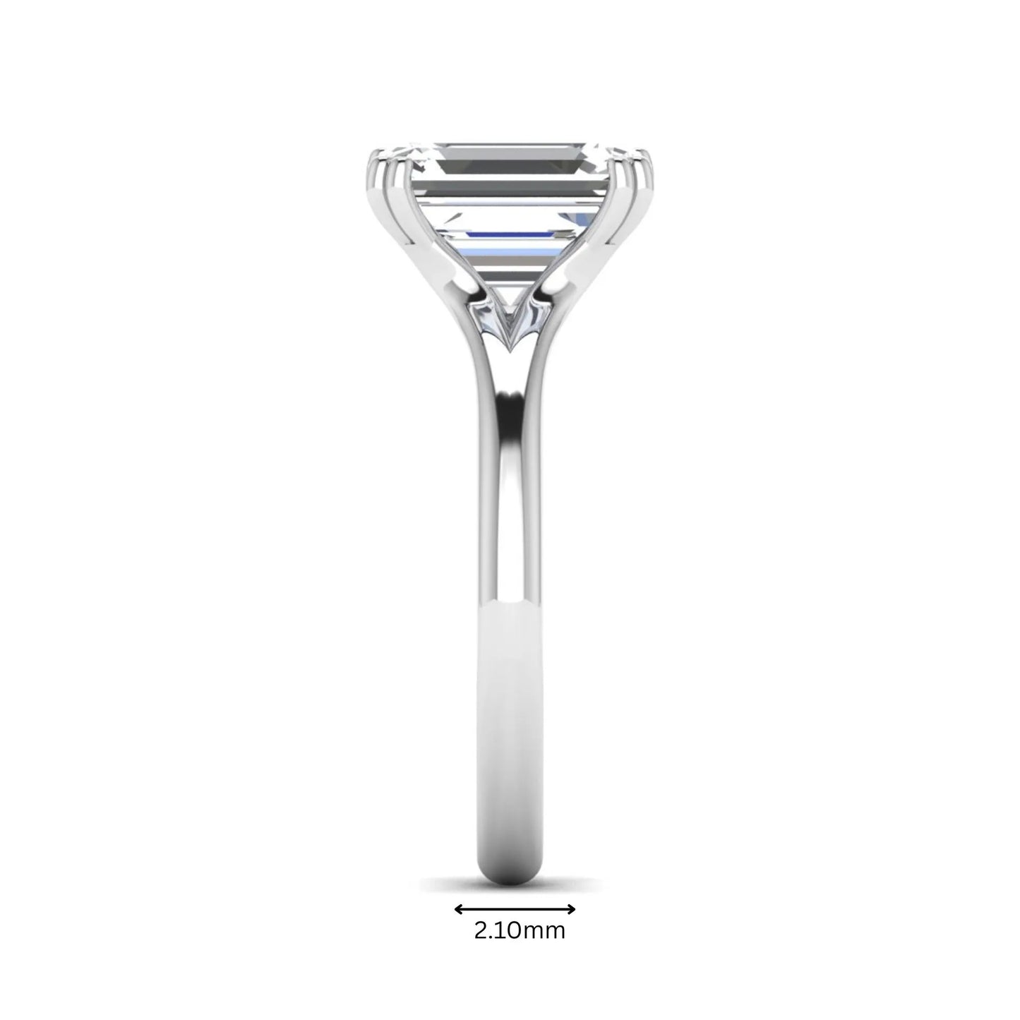 Emerald Cut Lab Grown Diamond Solitaire Engagement Ring featuring an IGI certified emerald cut center diamond in a four-prong setting with a white gold tone band.