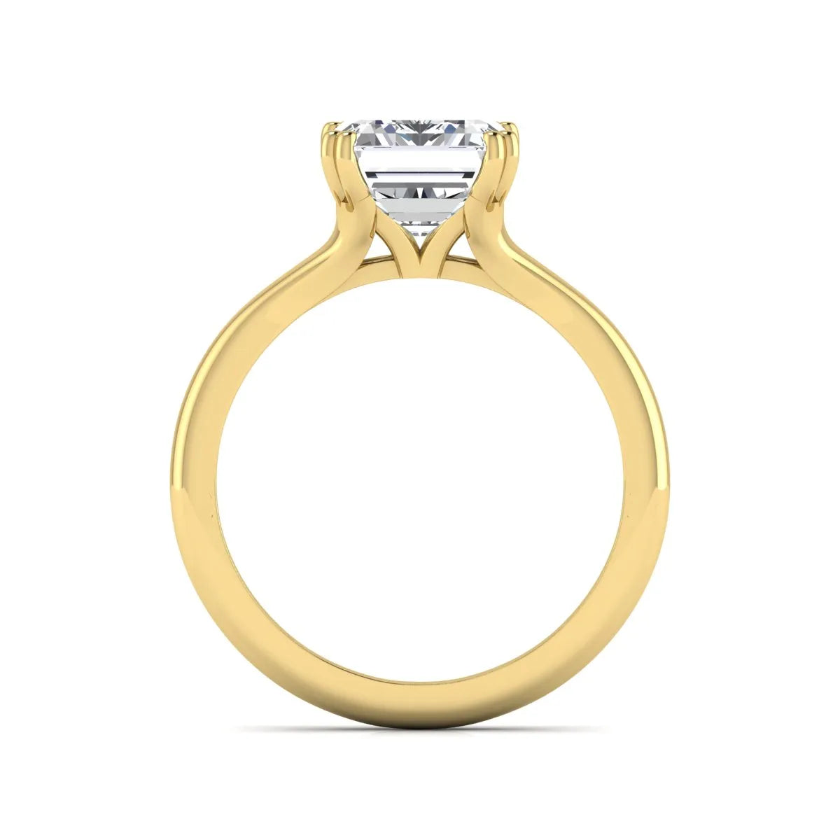 Emerald Cut Lab Grown Diamond Solitaire Engagement Ring featuring an IGI certified emerald cut center diamond in a four-prong setting with a yellow gold tone band.