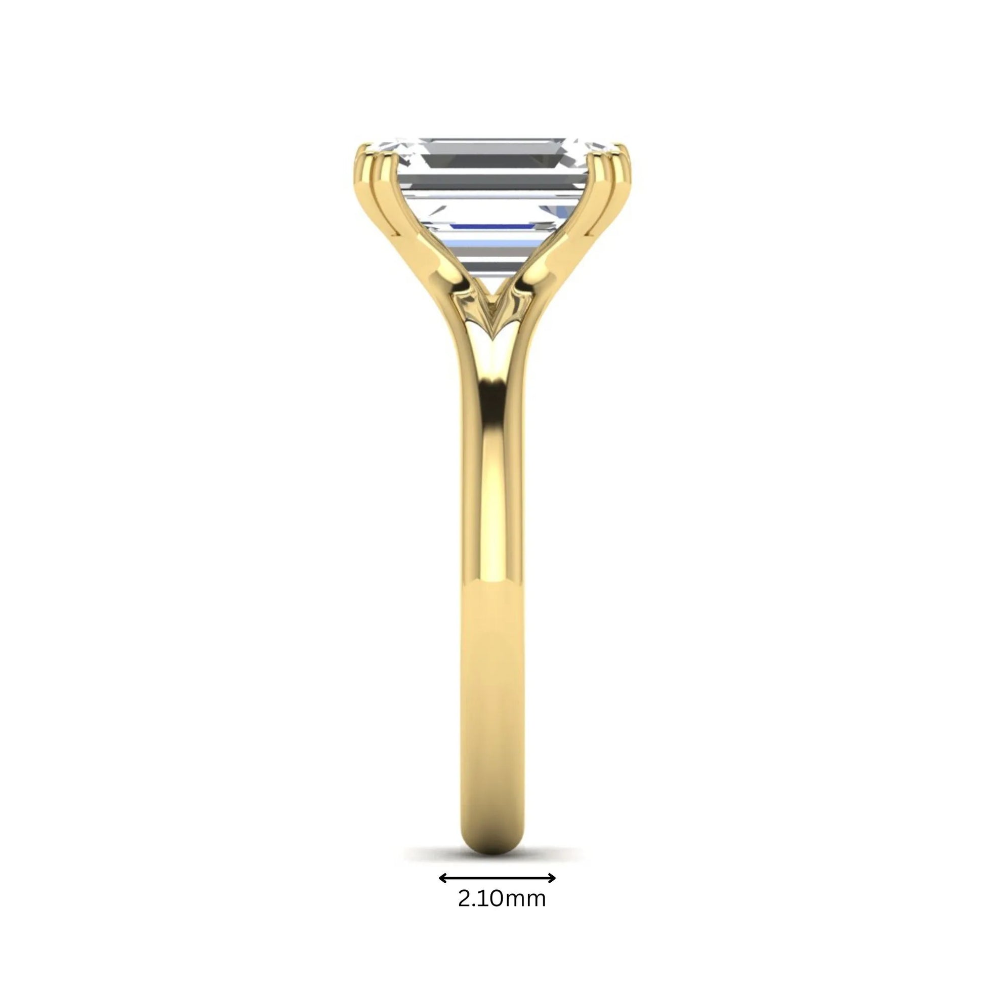 Emerald Cut Lab Grown Diamond Solitaire Engagement Ring featuring an IGI certified emerald cut center diamond in a four-prong setting with a yellow gold tone band.