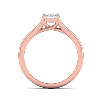 Emerald Cut Split Shank Solitaire Lab Grown Diamond Engagement Ring featuring a 1.75 carat IGI Certified emerald cut diamond in a four-prong setting with an elegant split shank band in rose gold