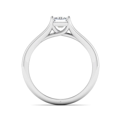 Emerald Cut Split Shank Solitaire Lab Grown Diamond Engagement Ring featuring a 1.75 carat IGI Certified emerald cut diamond in a four-prong setting with an elegant split shank band in white gold