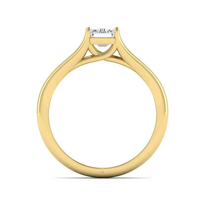 Emerald Cut Split Shank Solitaire Lab Grown Diamond Engagement Ring featuring a 1.75 carat IGI Certified emerald cut diamond in a four-prong setting with an elegant split shank band in yellow gold