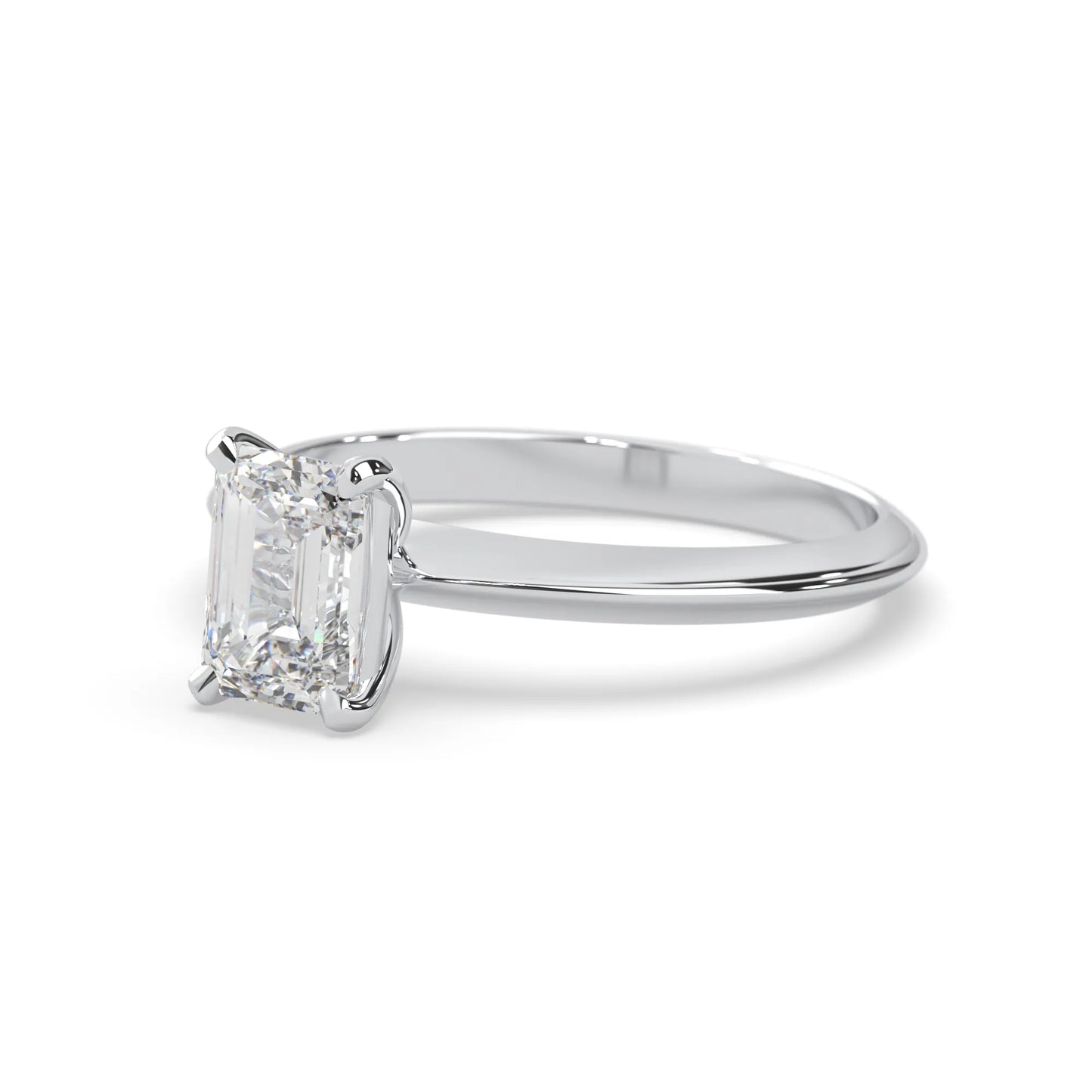 white-gold Diamond ring with a rectangular stone on a white background