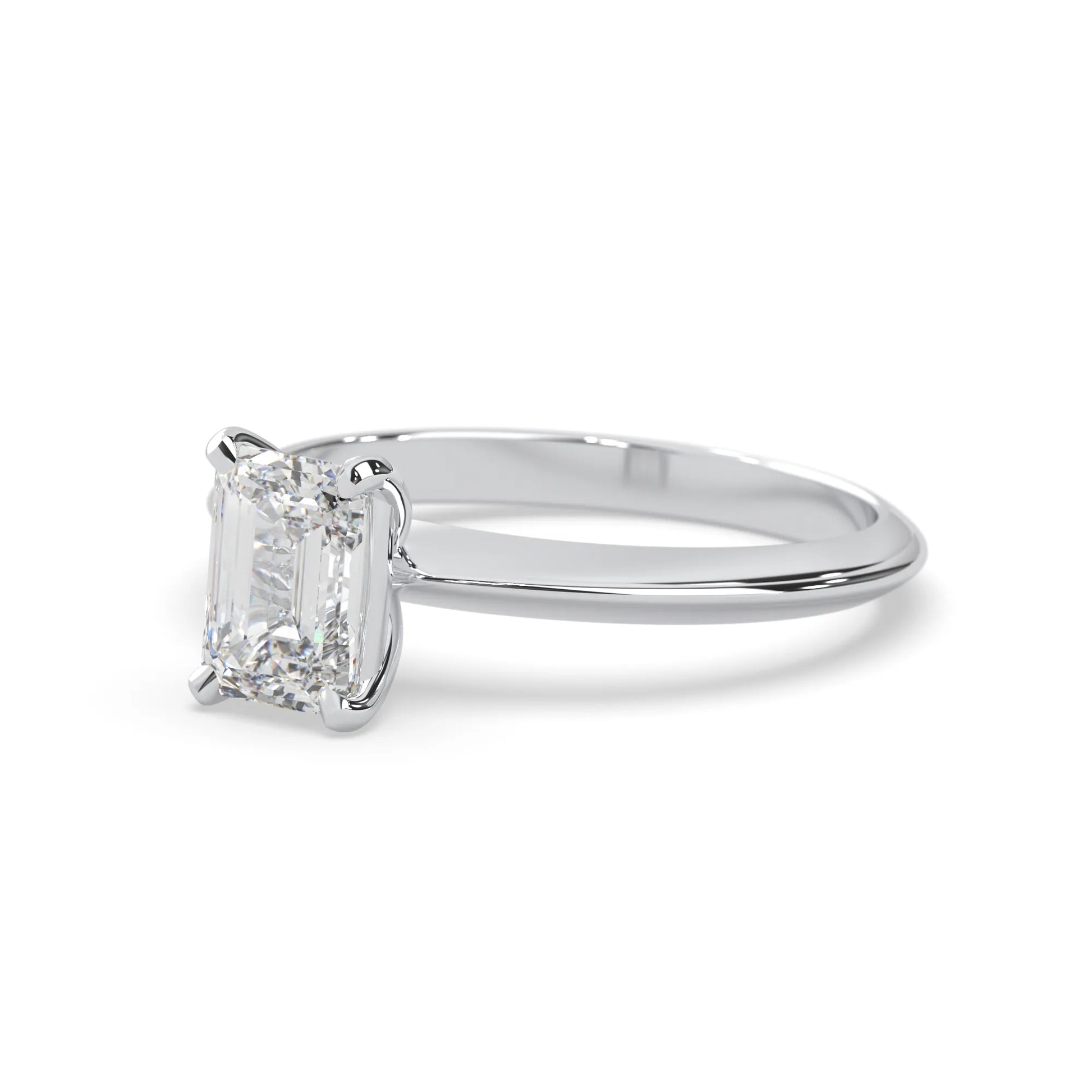 white-gold Diamond ring with a rectangular stone on a white background