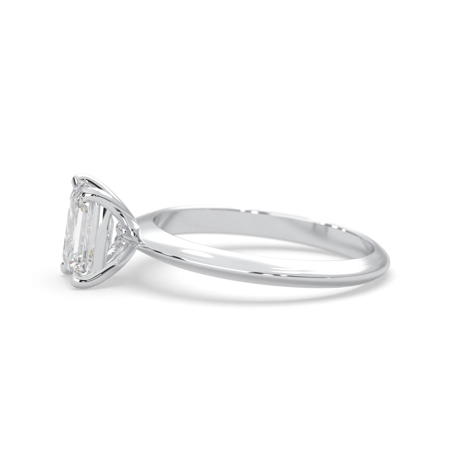 white-gold Diamond ring with a rectangular stone on a white background