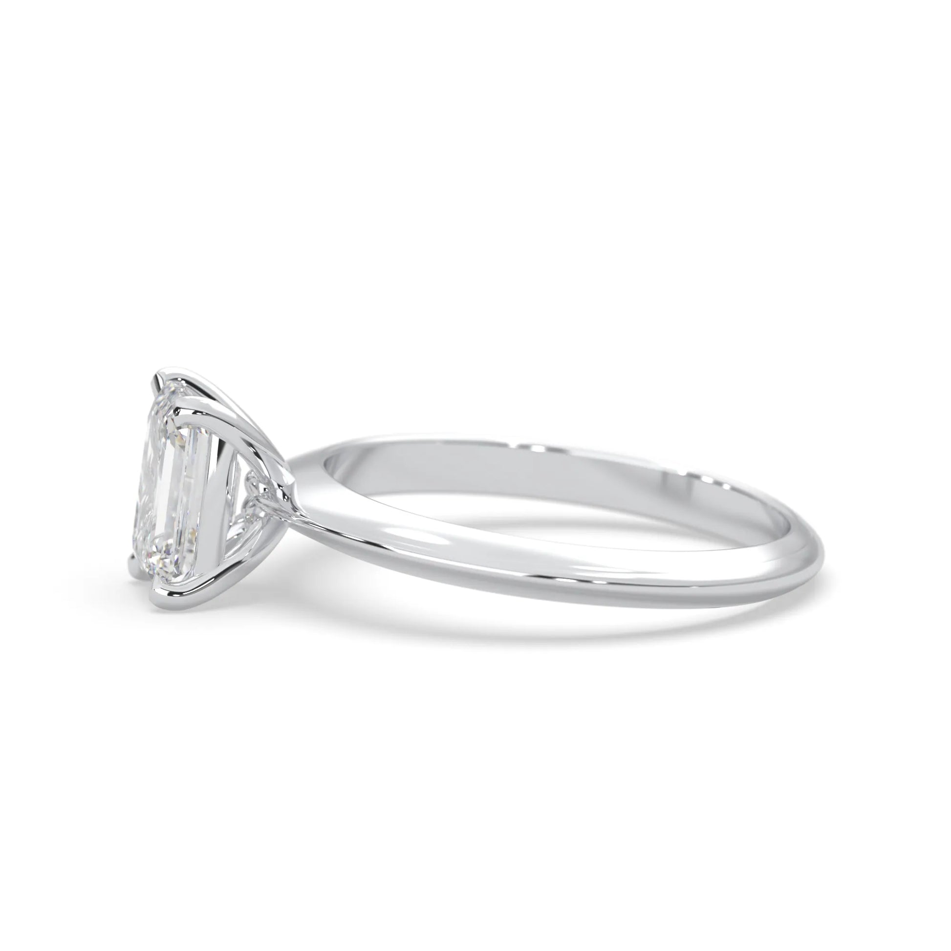 white-gold Diamond ring with a rectangular stone on a white background
