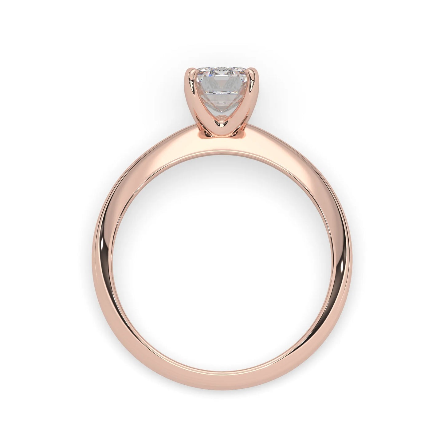 Rose-gold ring with a diamond on a white background