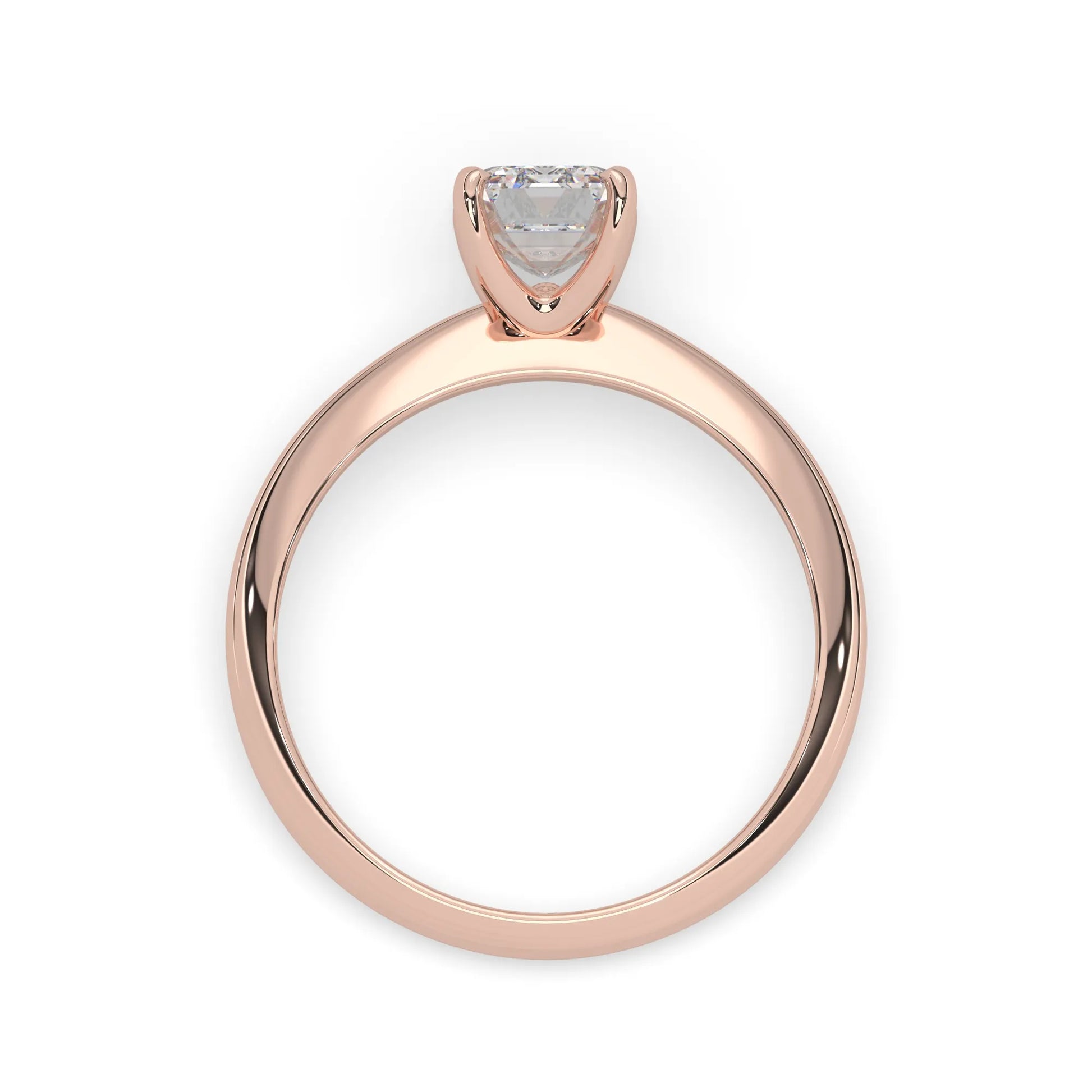 Rose-gold ring with a diamond on a white background