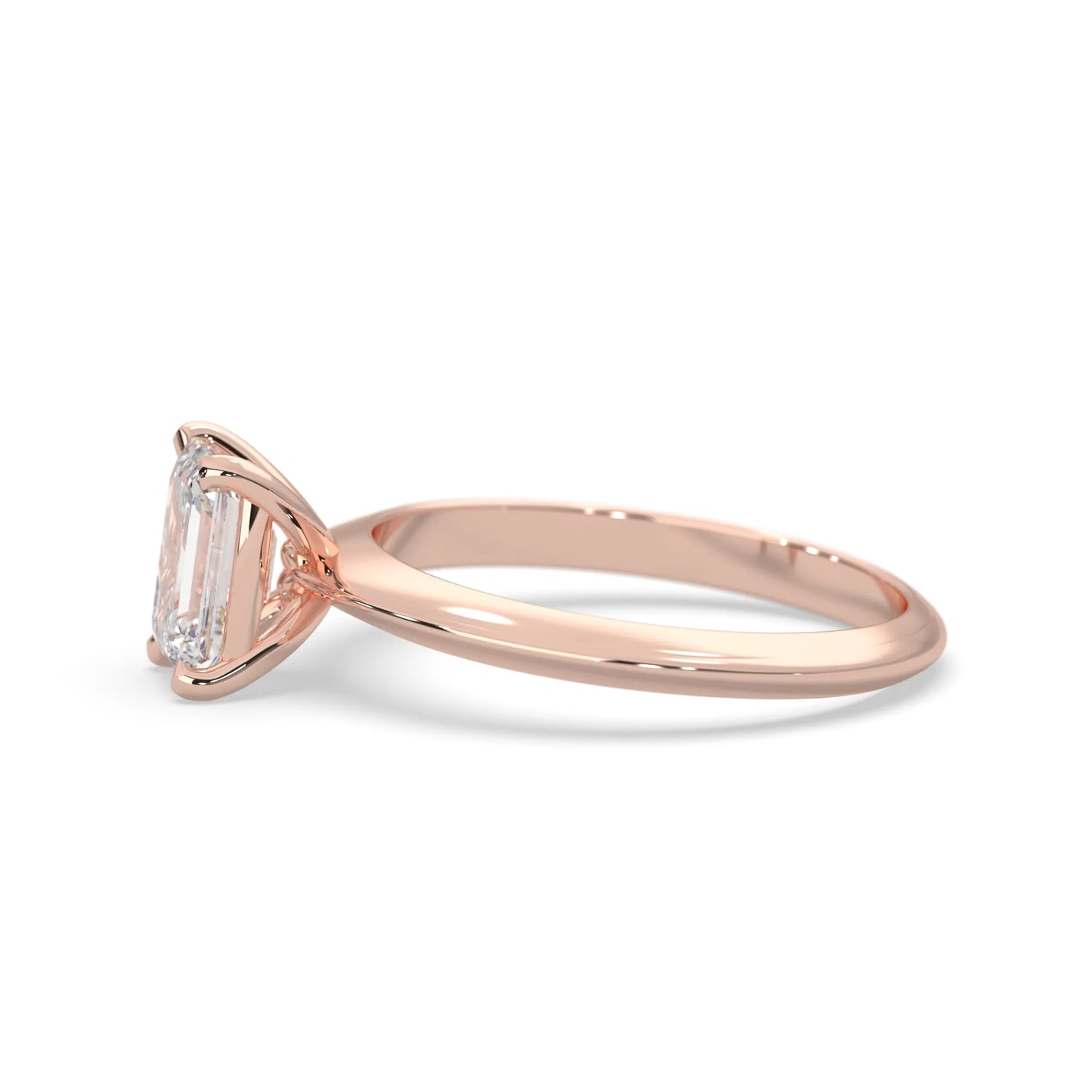 Rose-gold ring with a diamond on a white background