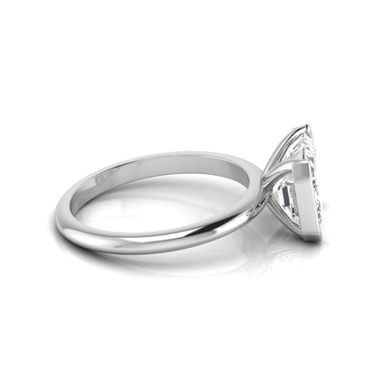 Emerald cut lab grown diamond engagement ring featuring a 5.00 carat center diamond in a modern half bezel solitaire setting with a polished white gold tone band.