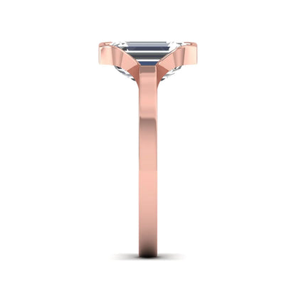 Emerald cut lab grown diamond half bezel solitaire engagement ring in rose gold setting
