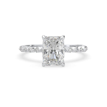 Emerald cut lab grown diamond engagement ring with pavé princess and round diamond accents in white gold