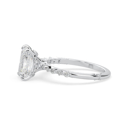 Emerald cut lab grown diamond engagement ring with pavé princess and round diamond accents in white gold