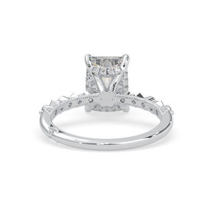 Emerald cut lab grown diamond engagement ring with pavé princess and round diamond accents in white gold