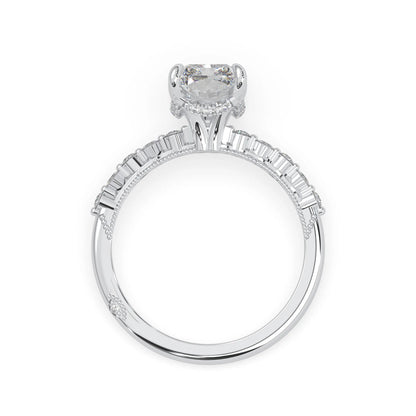 Emerald cut lab grown diamond engagement ring with pavé princess and round diamond accents in white gold