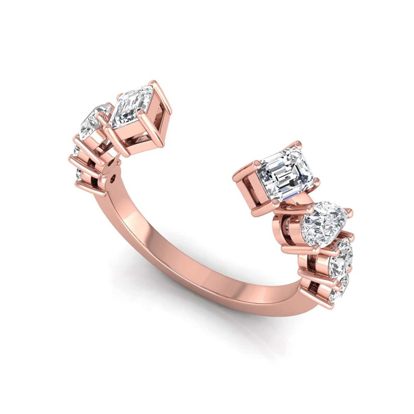 rose gold Discover an Emerald & Pear Lab Grown Diamond Open Cuff Ring featuring mixed diamond shapes and modern luxury styling for every occasion.