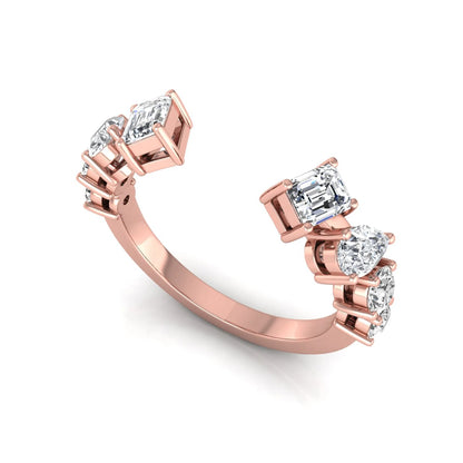 rose gold Discover an Emerald & Pear Lab Grown Diamond Open Cuff Ring featuring mixed diamond shapes and modern luxury styling for every occasion.