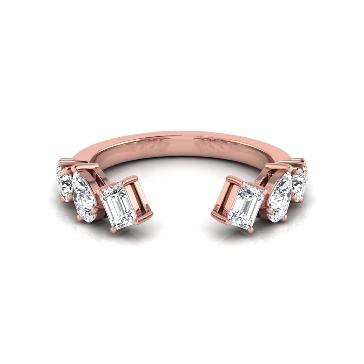 rose gold Discover an Emerald & Pear Lab Grown Diamond Open Cuff Ring featuring mixed diamond shapes and modern luxury styling for every occasion.