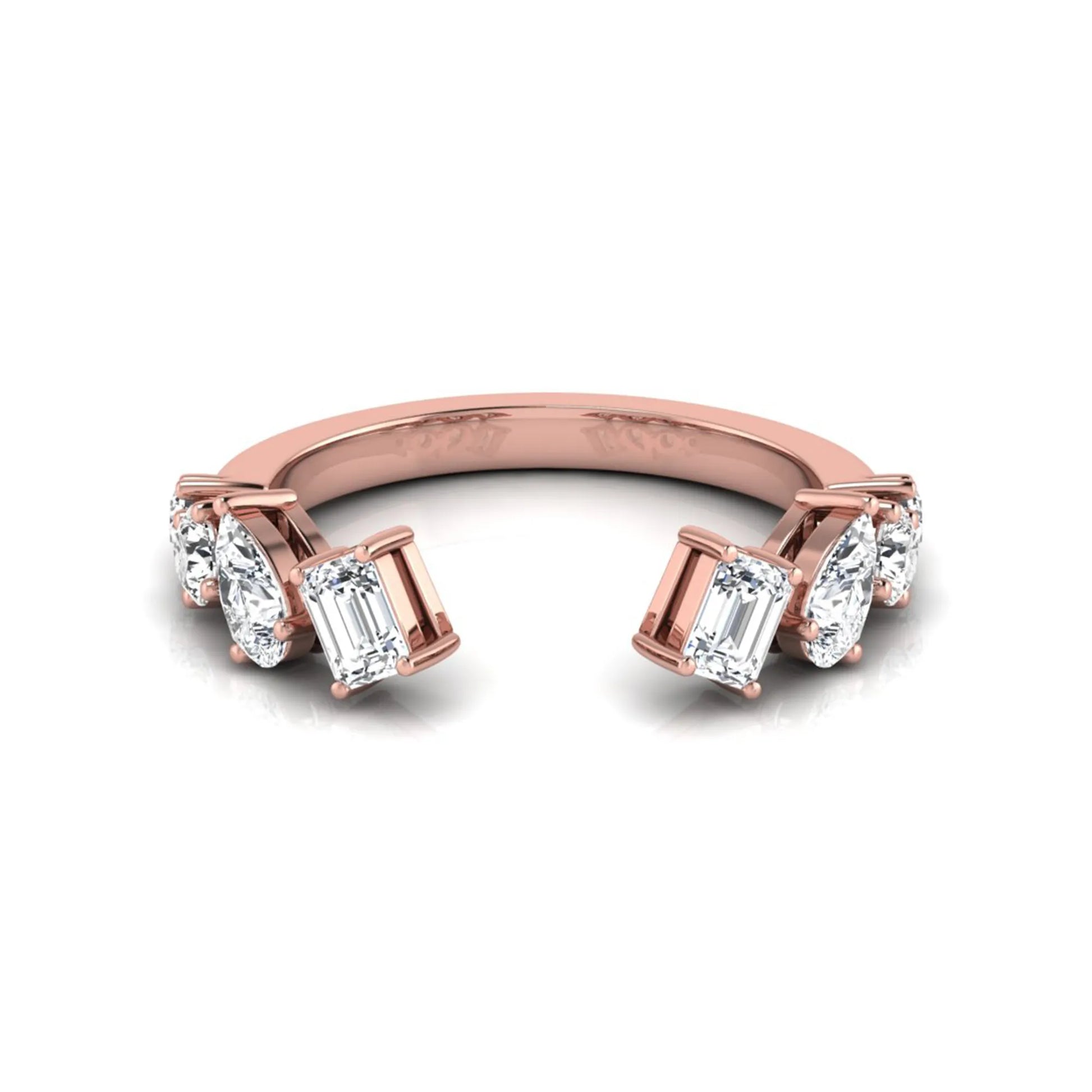 rose gold Discover an Emerald & Pear Lab Grown Diamond Open Cuff Ring featuring mixed diamond shapes and modern luxury styling for every occasion.