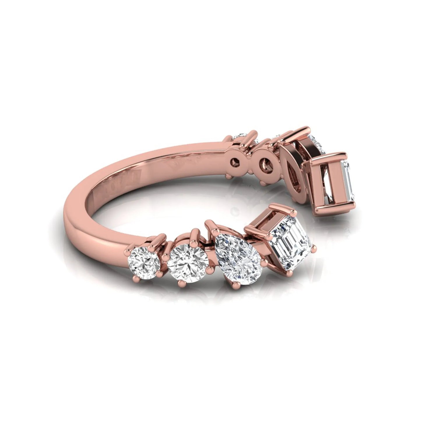 rose gold Discover an Emerald & Pear Lab Grown Diamond Open Cuff Ring featuring mixed diamond shapes and modern luxury styling for every occasion.