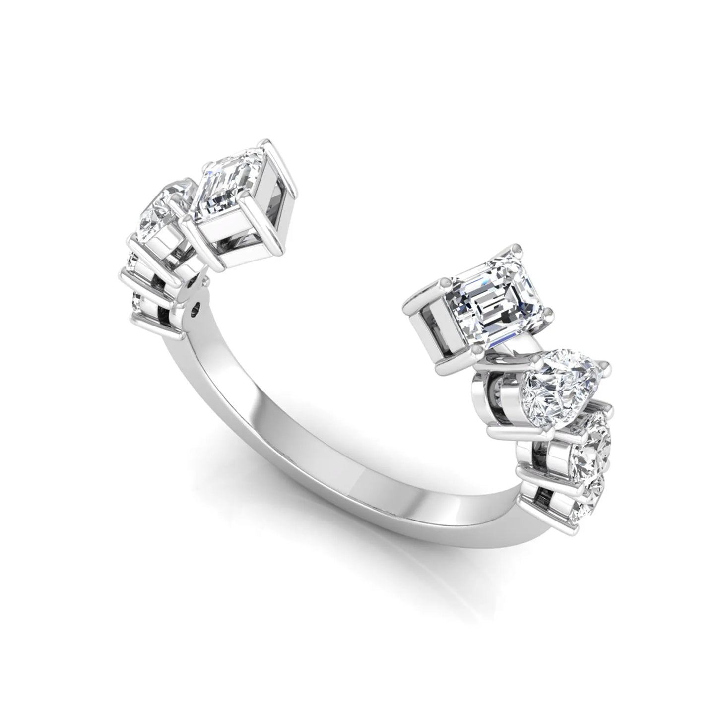 white  gold Discover an Emerald & Pear Lab Grown Diamond Open Cuff Ring featuring mixed diamond shapes and modern luxury styling for every occasion.
