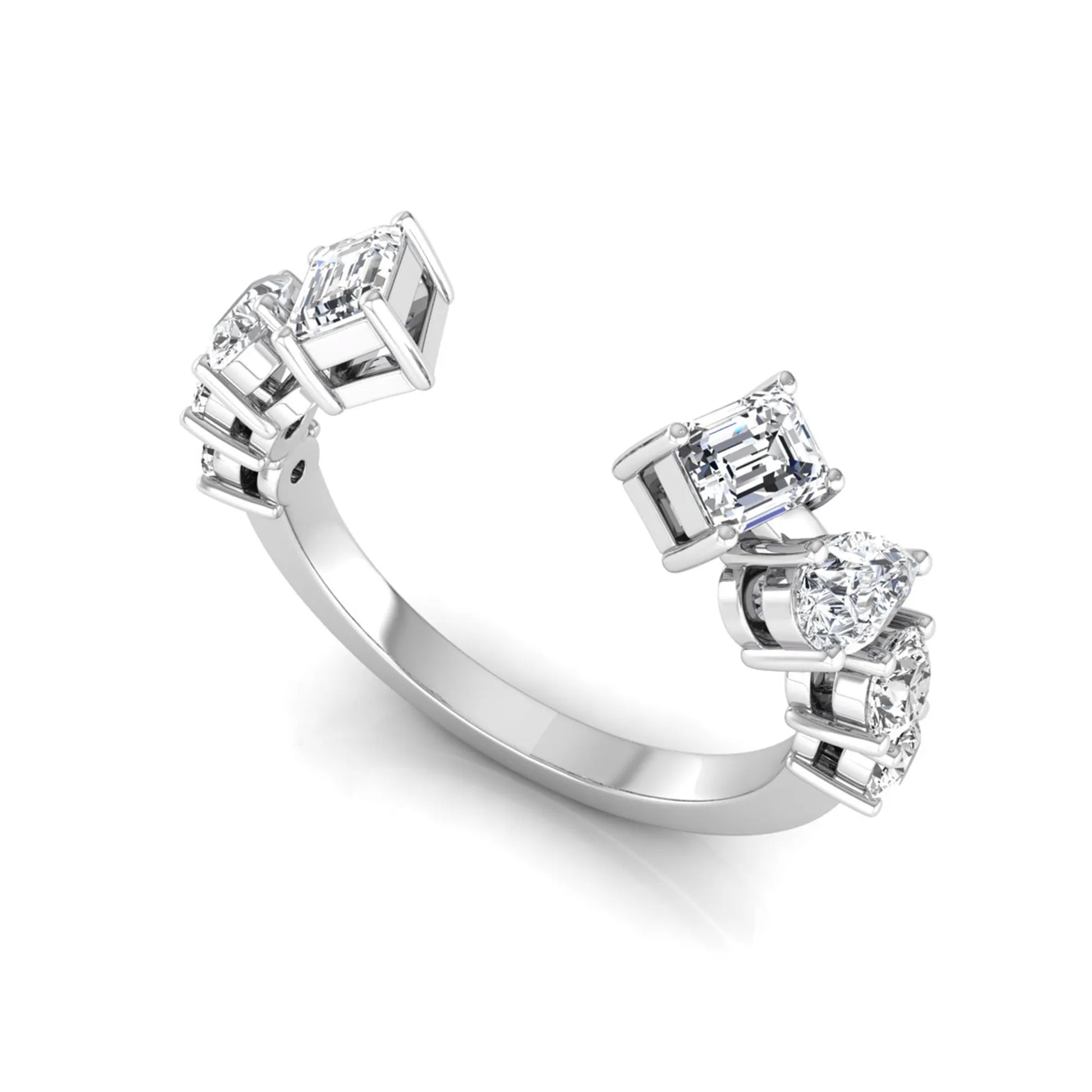 white  gold Discover an Emerald & Pear Lab Grown Diamond Open Cuff Ring featuring mixed diamond shapes and modern luxury styling for every occasion.