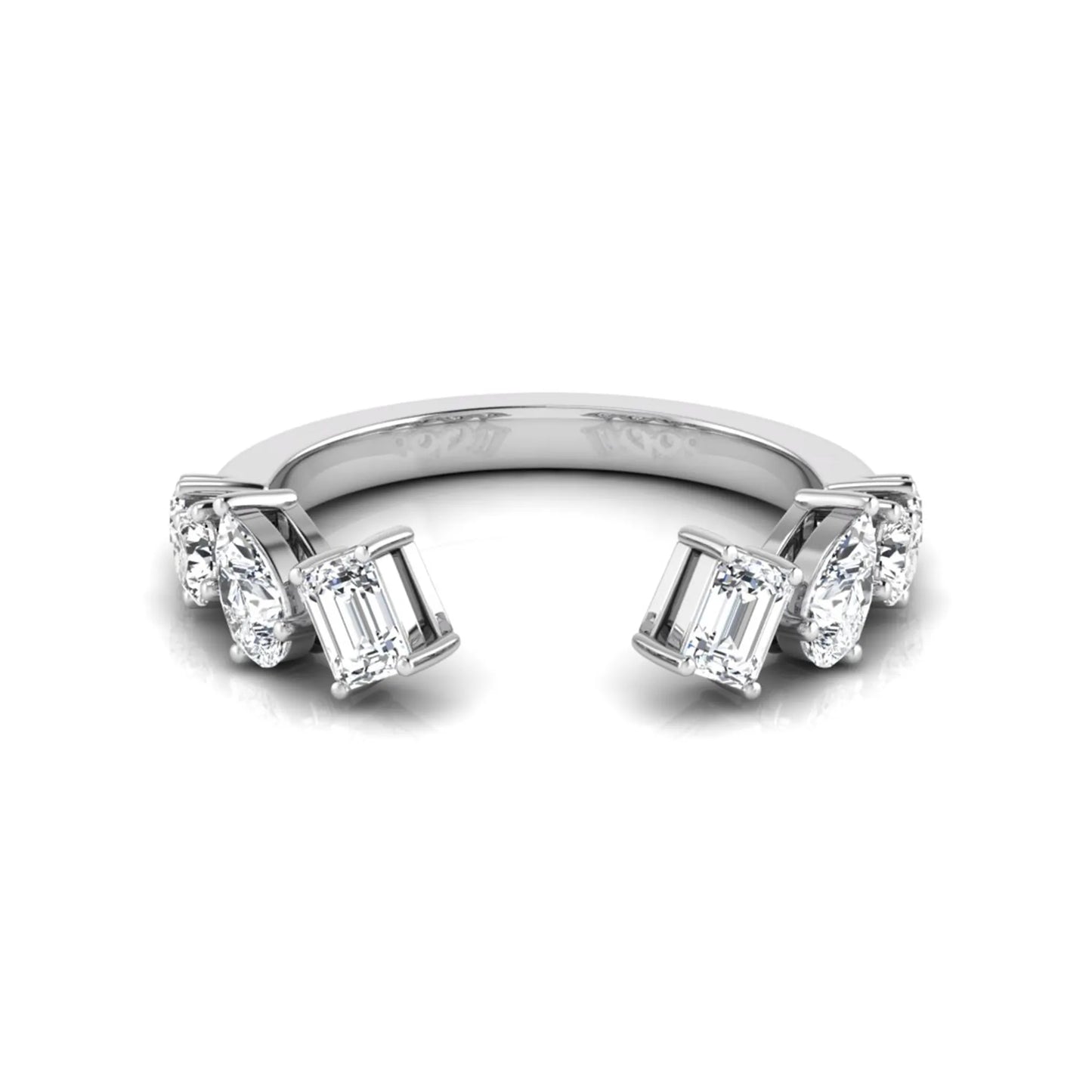 white  gold Discover an Emerald & Pear Lab Grown Diamond Open Cuff Ring featuring mixed diamond shapes and modern luxury styling for every occasion.