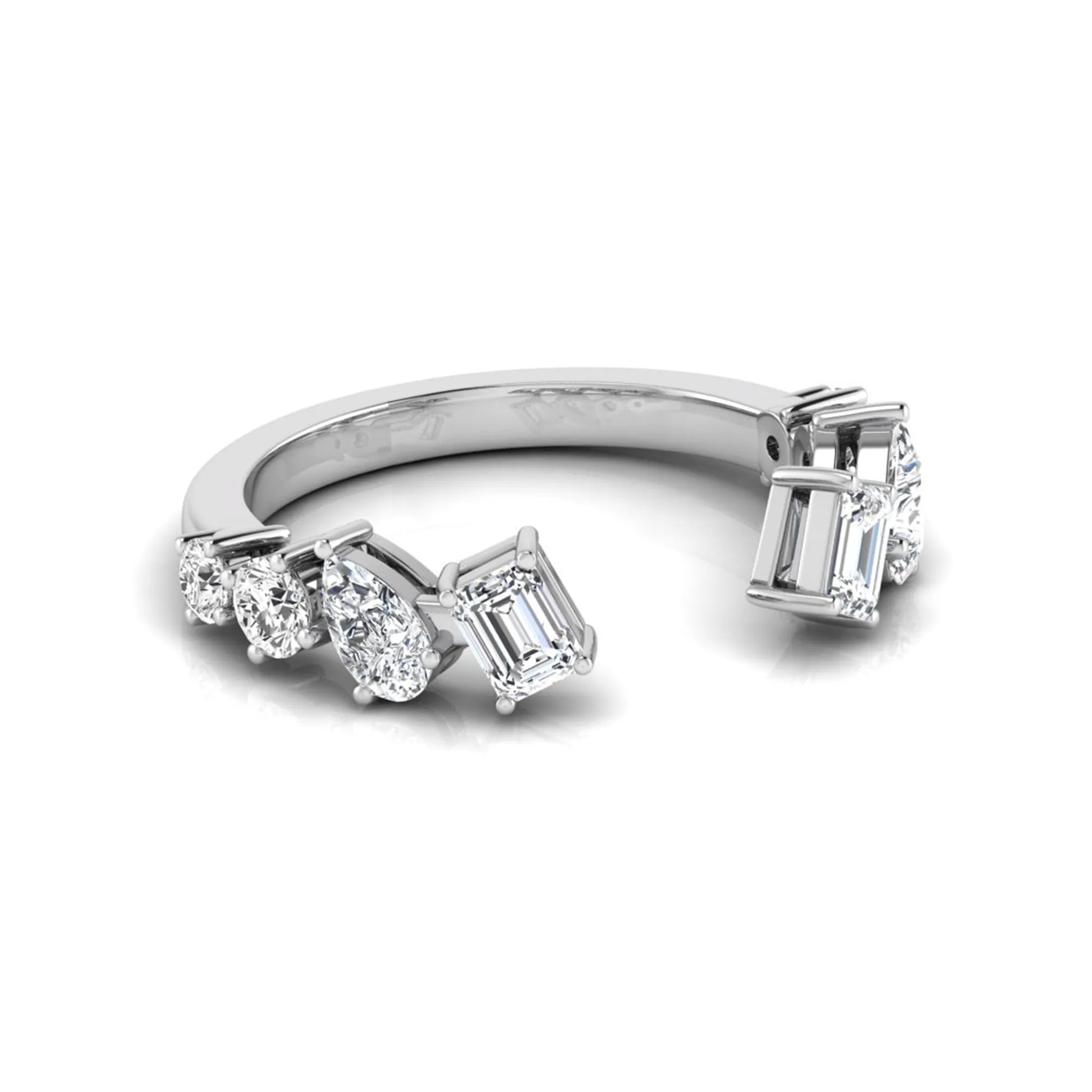 white  gold Discover an Emerald & Pear Lab Grown Diamond Open Cuff Ring featuring mixed diamond shapes and modern luxury styling for every occasion.