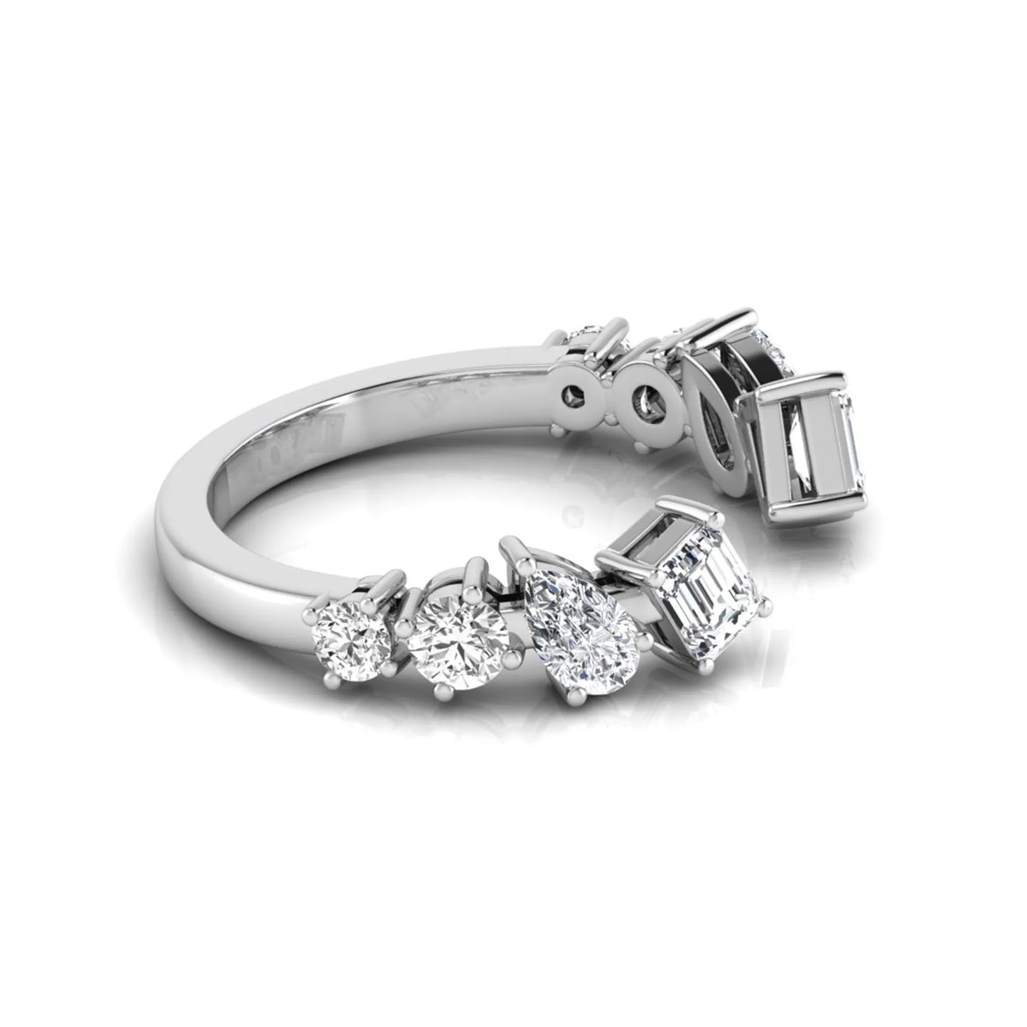 white  gold Discover an Emerald & Pear Lab Grown Diamond Open Cuff Ring featuring mixed diamond shapes and modern luxury styling for every occasion.
