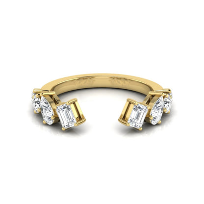 yellow gold Discover an Emerald & Pear Lab Grown Diamond Open Cuff Ring featuring mixed diamond shapes and modern luxury styling for every occasion.
