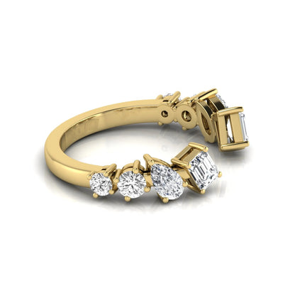 yellow gold Discover an Emerald & Pear Lab Grown Diamond Open Cuff Ring featuring mixed diamond shapes and modern luxury styling for every occasion.