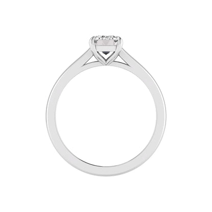 Emerald cut lab grown diamond solitaire engagement ring featuring a 1.06 carat emerald diamond in a classic four-prong setting in white gold