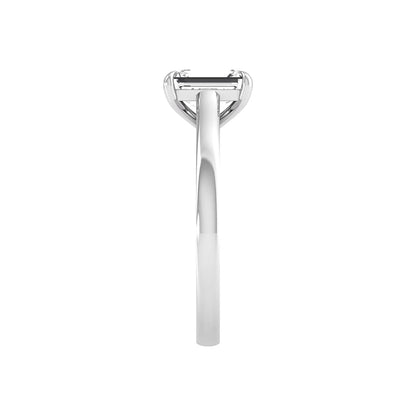 Emerald cut lab grown diamond solitaire engagement ring featuring a 1.06 carat emerald diamond in a classic four-prong setting in white gold